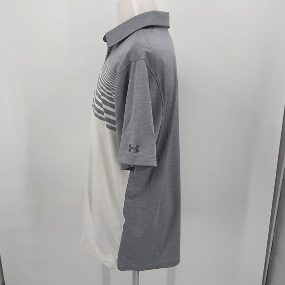 Under Armour Mens HeatGear Polo Shirt XL Extra Large Gray & White Striped - Picture 3 of 8